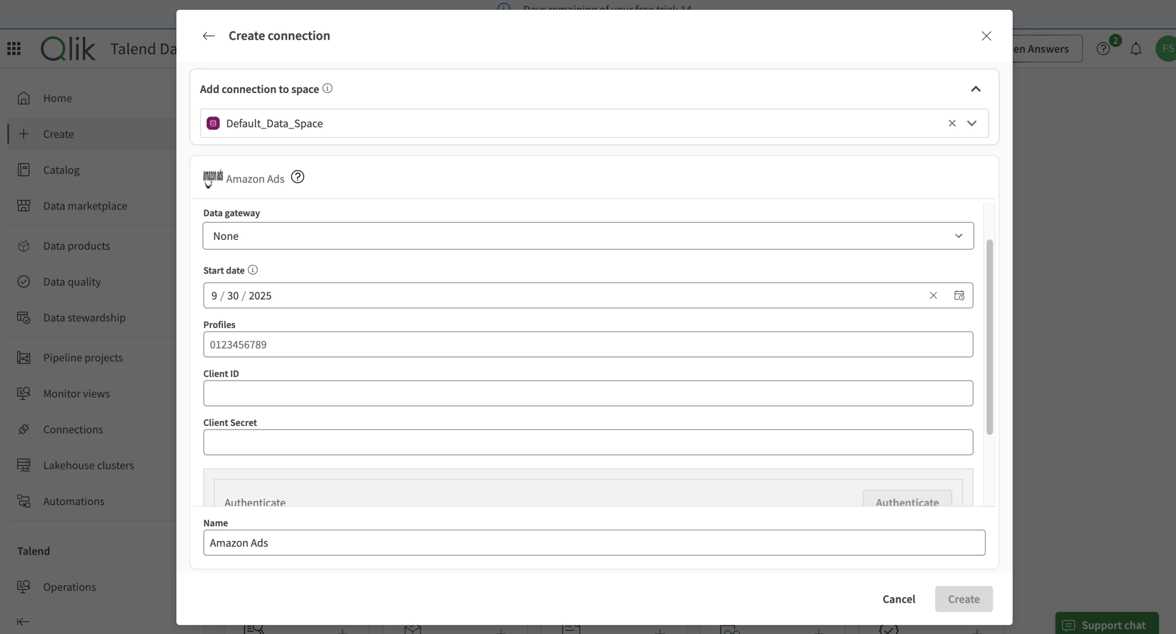 how to create connection on Qlik Screenshot of how to create connection on Qlik