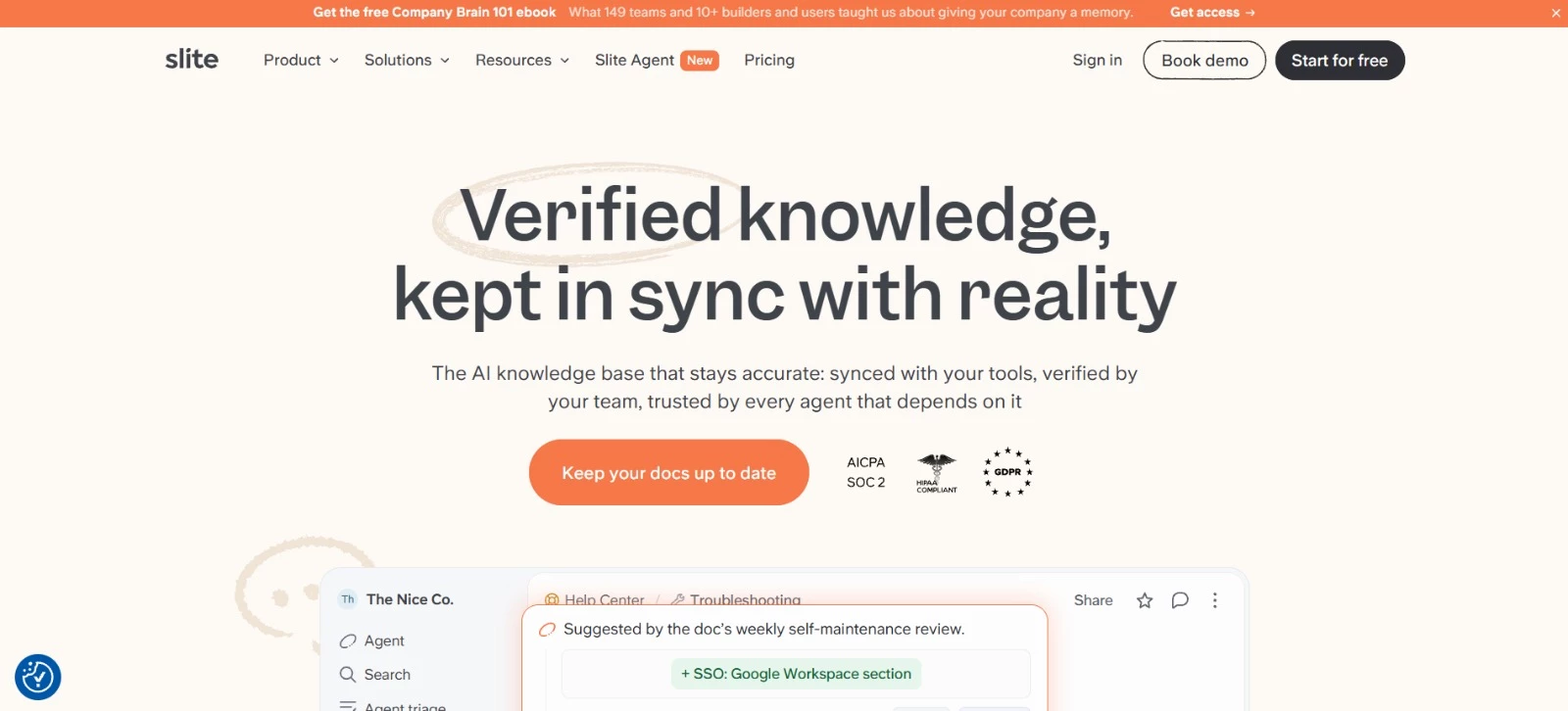 Slite AI productivity tools homepage Slite AI productivity tools homepage