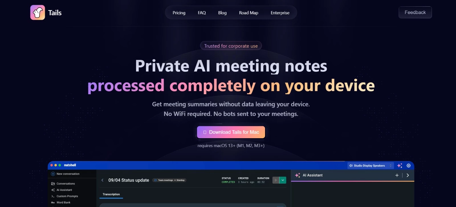 Tails AI productivity tools homepage Tails AI productivity tools homepage