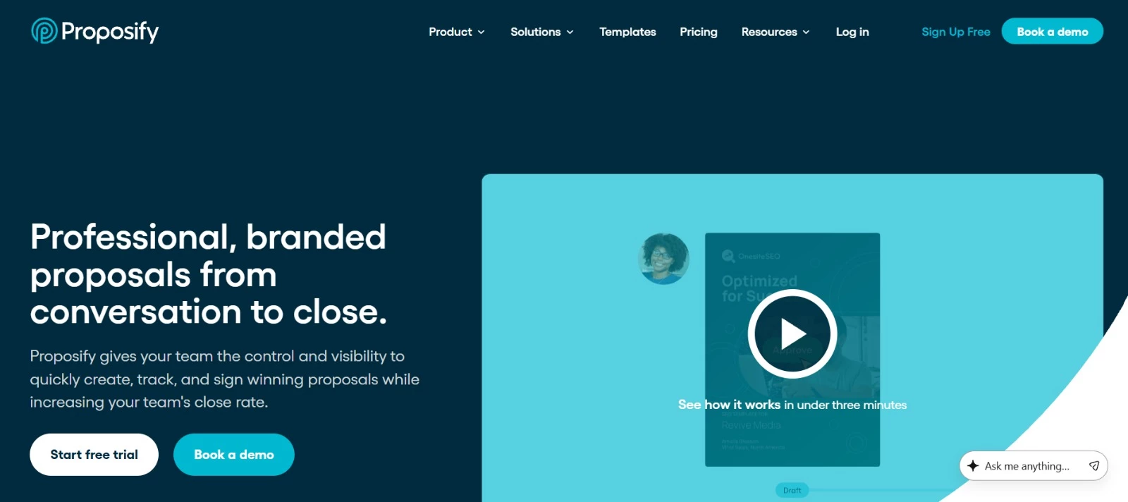 Proposify proposal software tool homepage