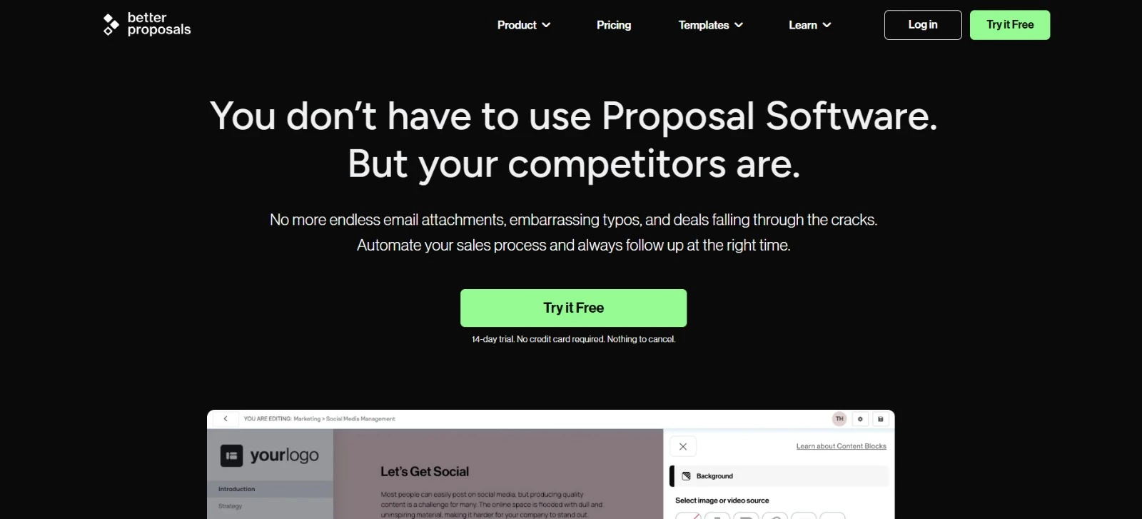 Better Proposals proposal software tool homepage