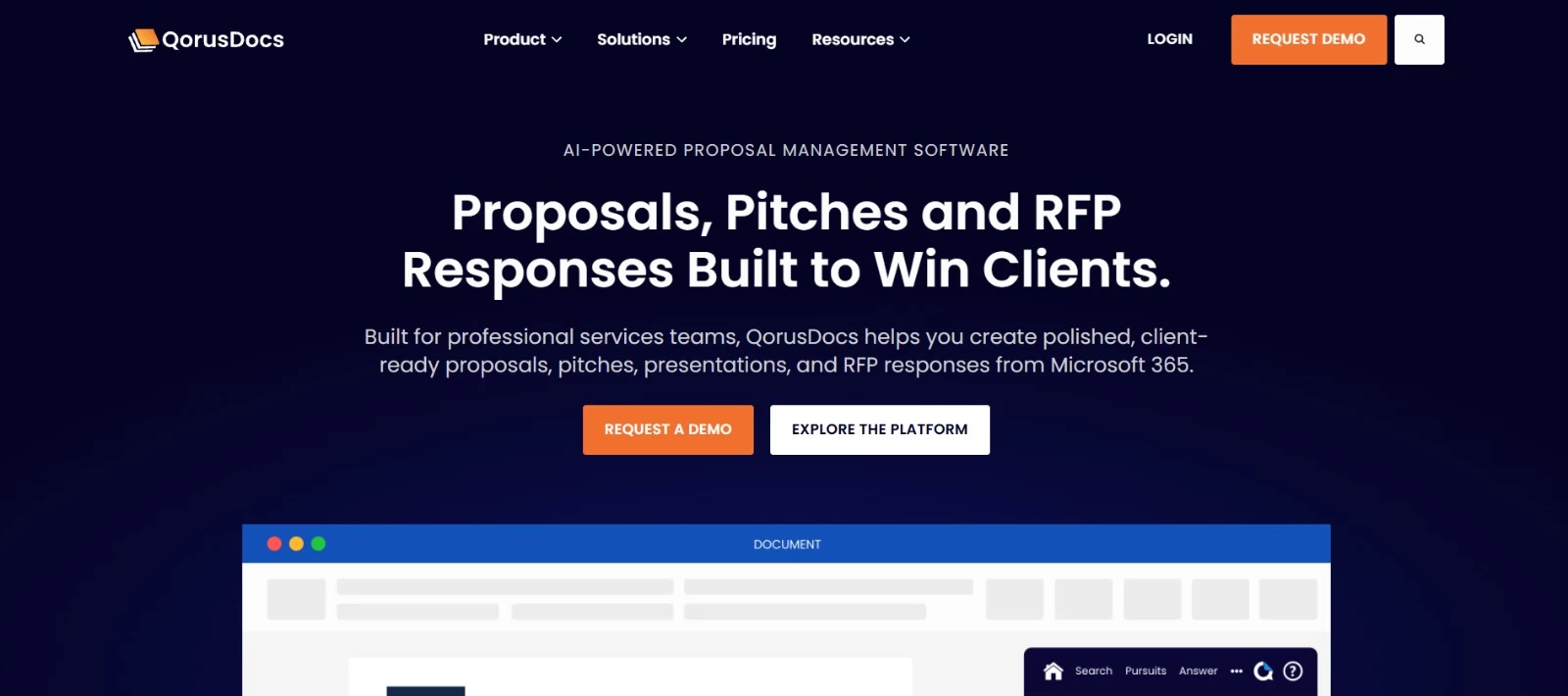 QorusDocs proposal software tool homepage