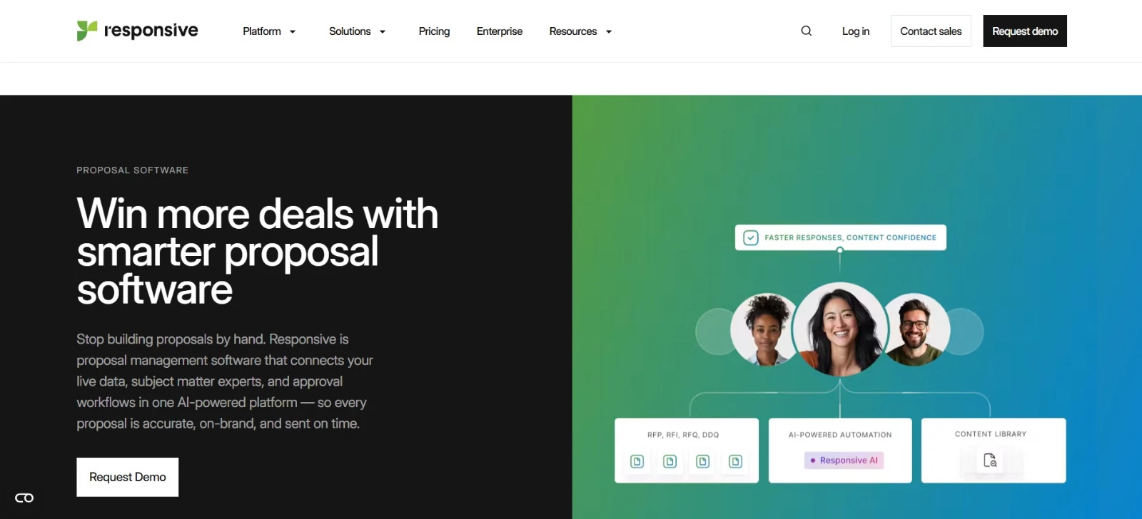 Responsive proposal software tool homepage