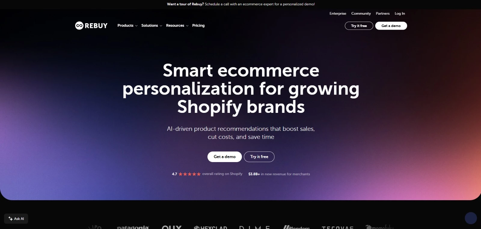 Rebuy eCommerce AI tool homepage