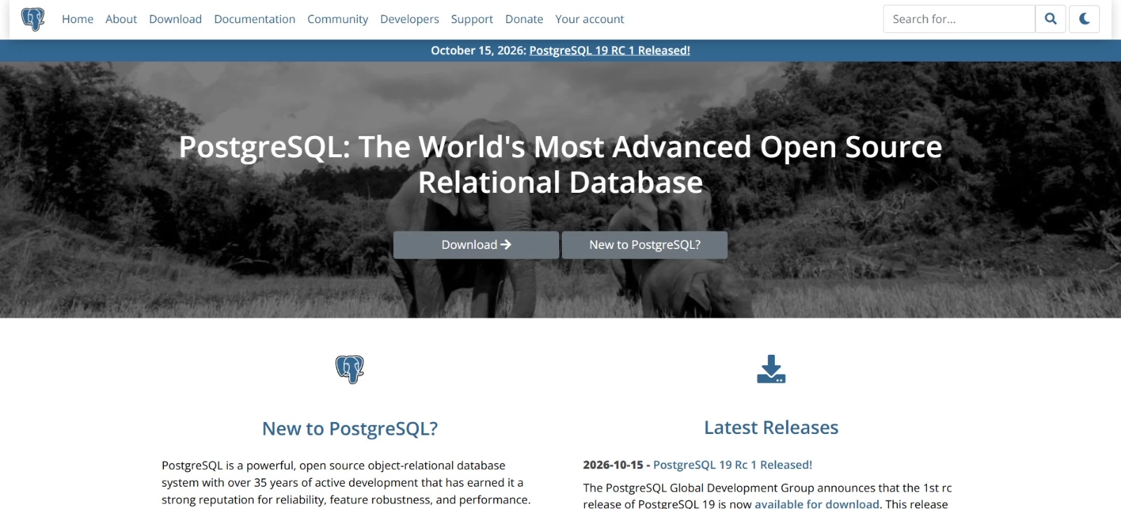 PostgreSQL best database software homepage PostgreSQL best database software homepage
