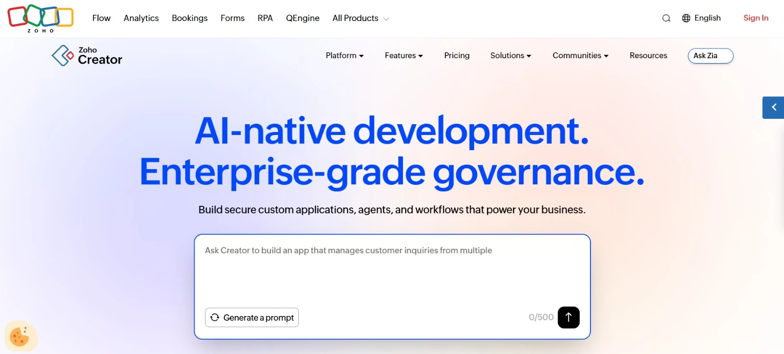 Zoho Creator best database software homepage Zoho Creator best database software homepage