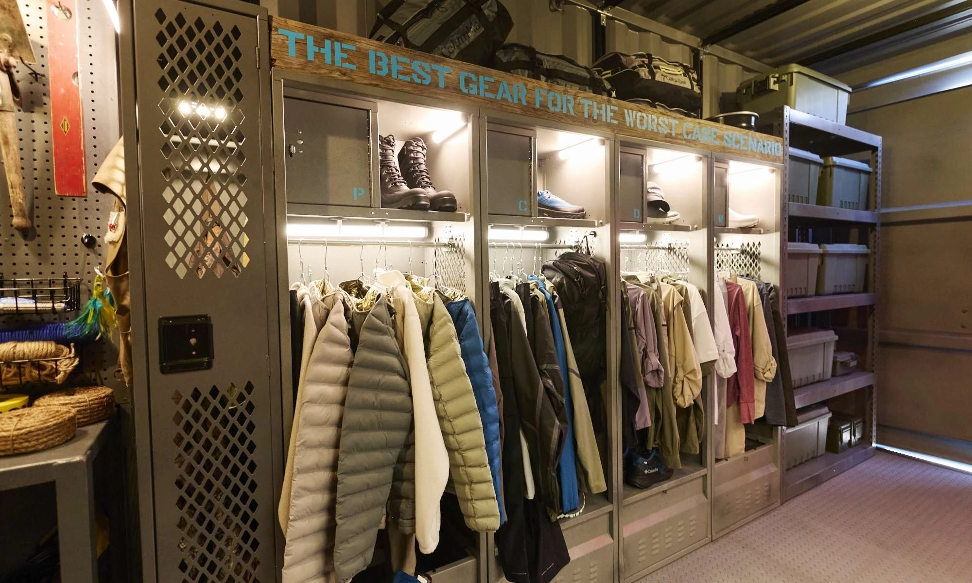 columbia-sportswear-bunker-interior The interior of the Don't Panic Room stocked with Columbia gear.
