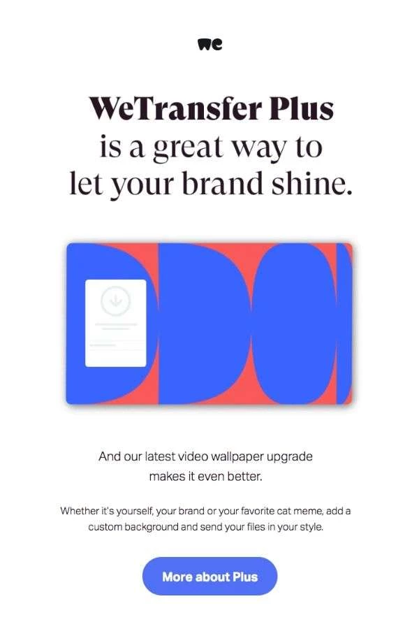 types-of-email-campaigns-upselling-email-campaigns-Dollar-WeTransfer upselling email campaigns: WeTransfer
