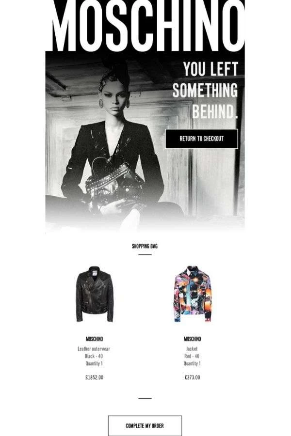 cart-abandonment-recovery-email-design-examples-Moschino cart abandonment recovery email design examples: Moschino
