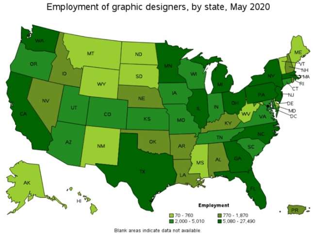 New York logo design companies: employment of graphic designers by state