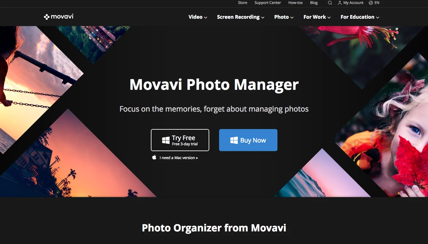 photo organizer software – Movavi photo organizer software: screenshot of Movavi products page – photo organizer