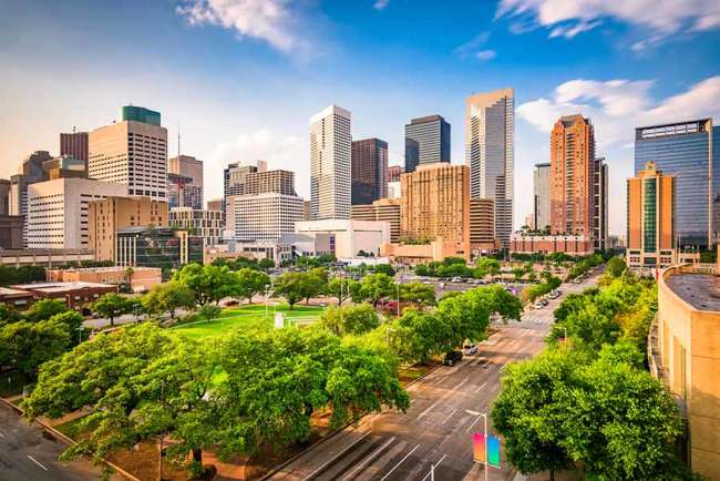 Branding agency Houston: view of downtown Houston and Root Square​