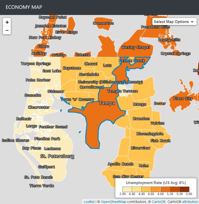 software companies in tampa: Tampa’s economy map and unemployment rate​