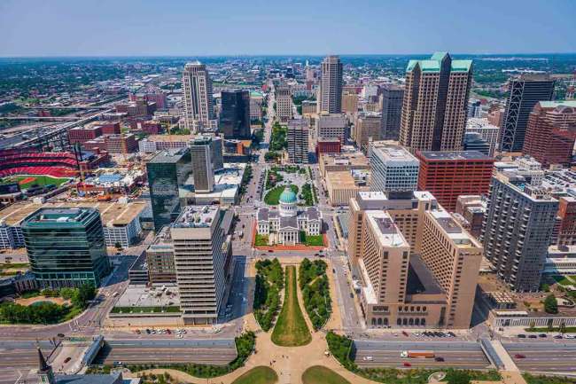 skyline of St. Louis city from above​