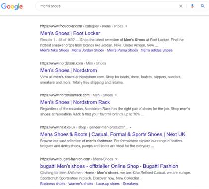 eCommerce SEO agencies: Google results on men’s shoes