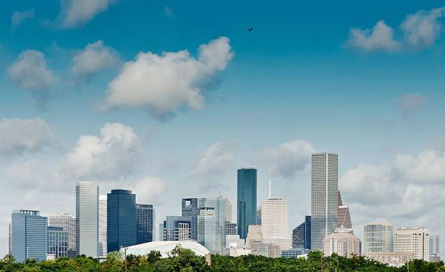 aerial view of business district in Houston