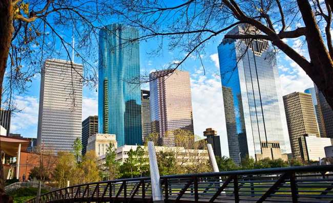 view of downtown Houston on a sunny day