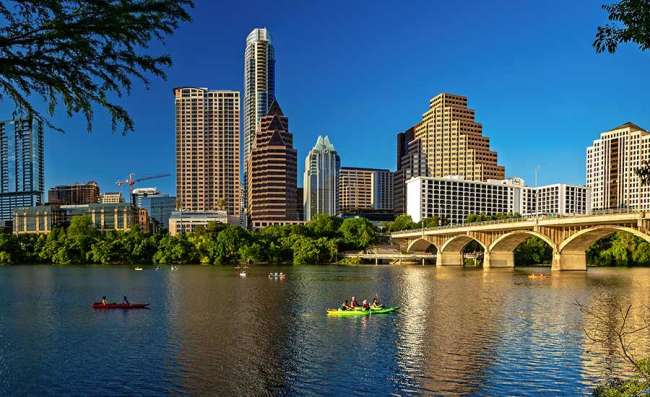 view of Austin's business district and river