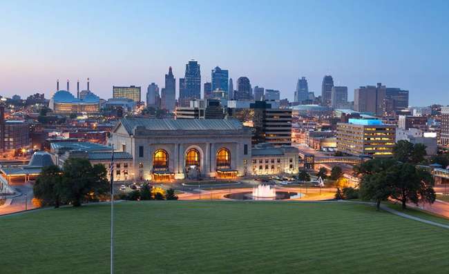 Kansas City’s skyline at dusk