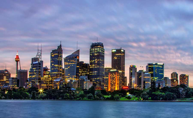 Sydney, AU panoramic view during night time