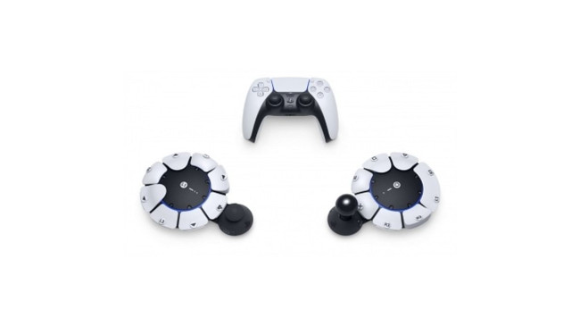 Sony accessibility controllers in white and black