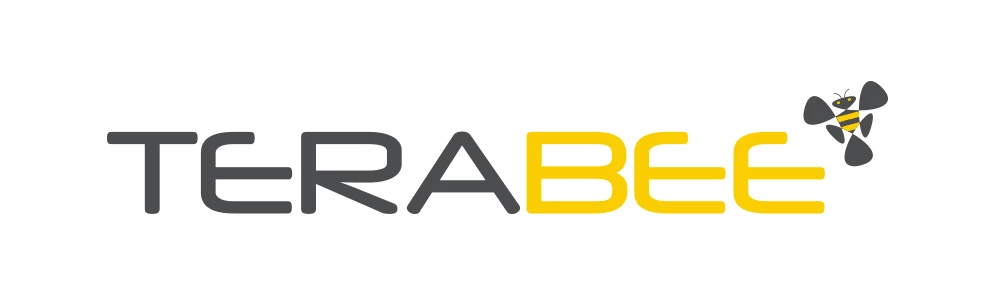 Terabee logo Black and yellow Terabee logo on white background