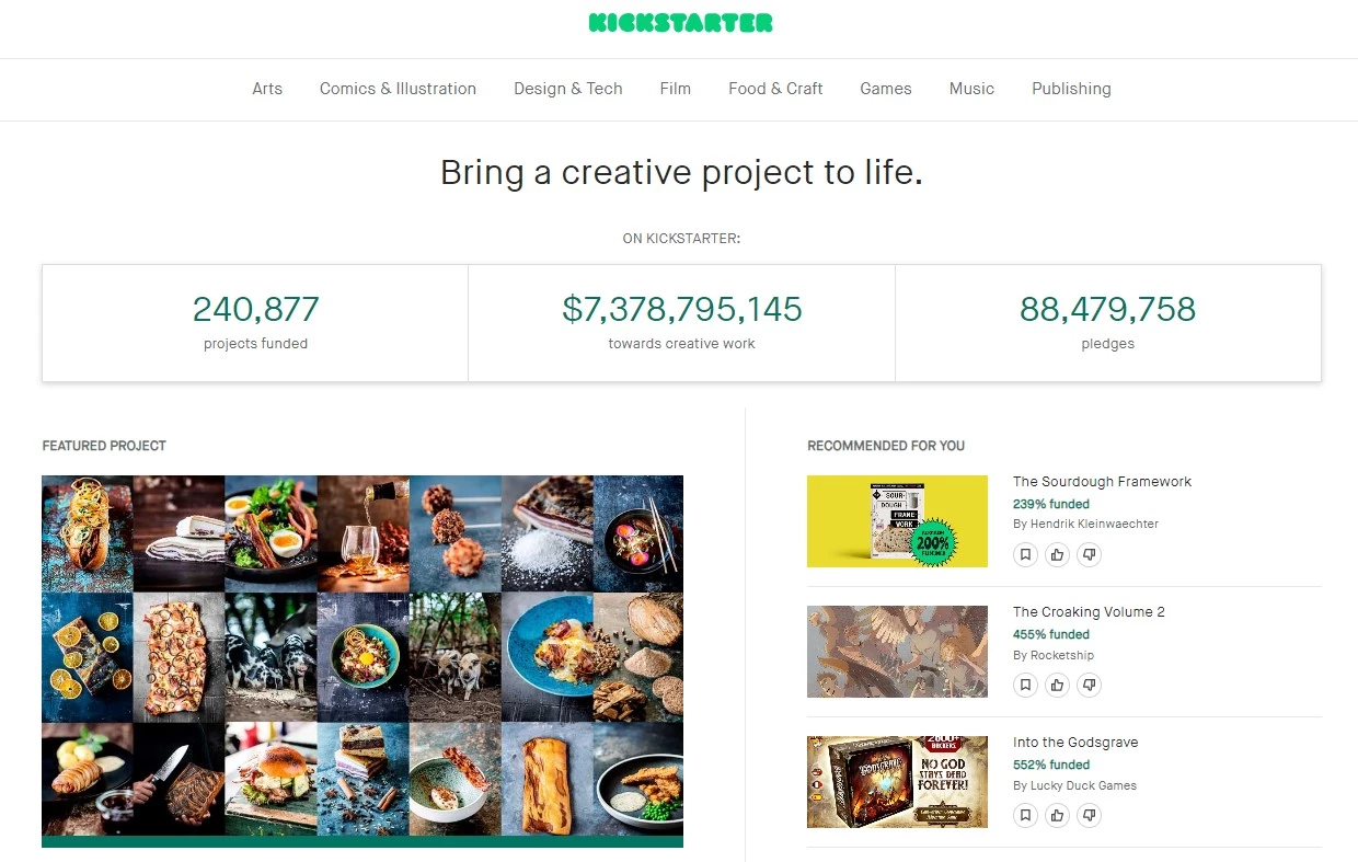 Kickstarter website Kickstarter website