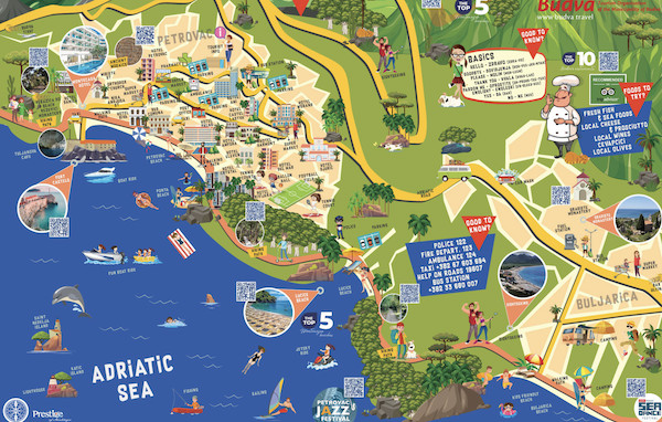 Budva & Petrovac Tourist Map