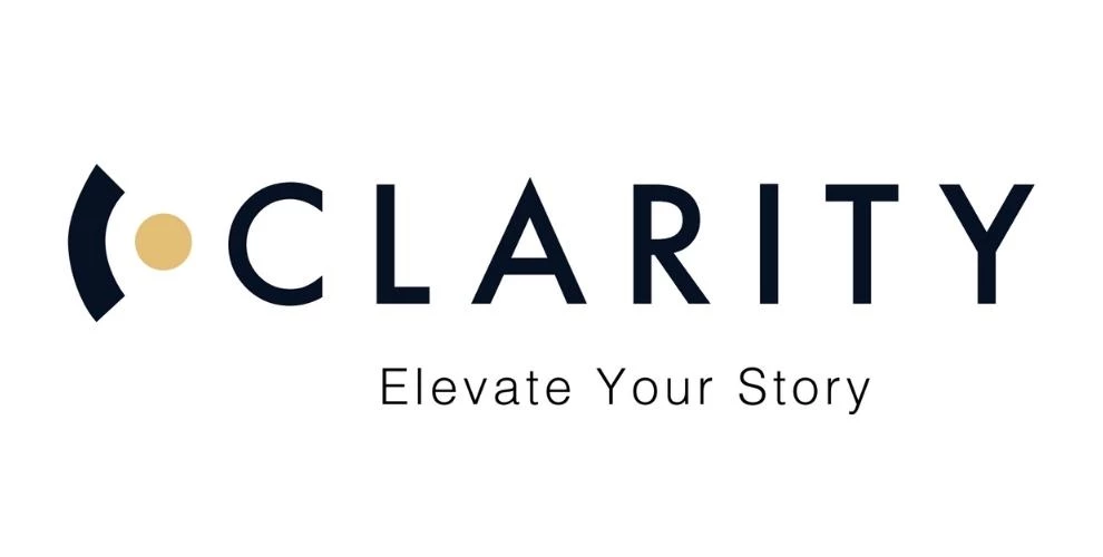 A logo of the Clarity Media Group on a white background