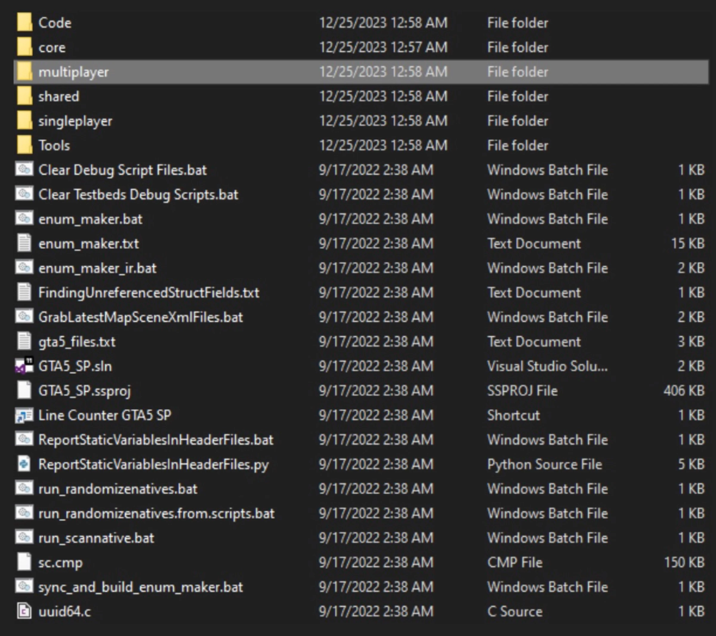 GTA V image showing source code files