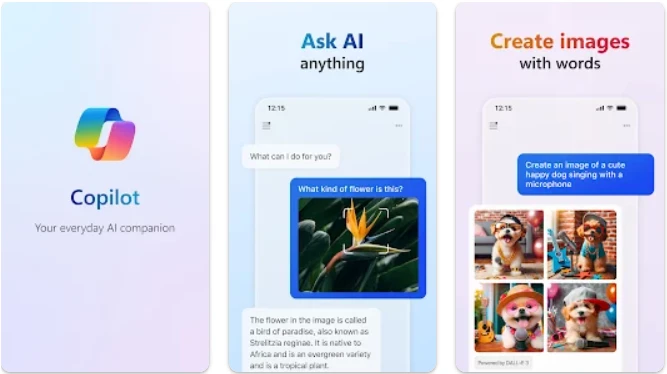 Screenshots of the Copilot App from Google Play