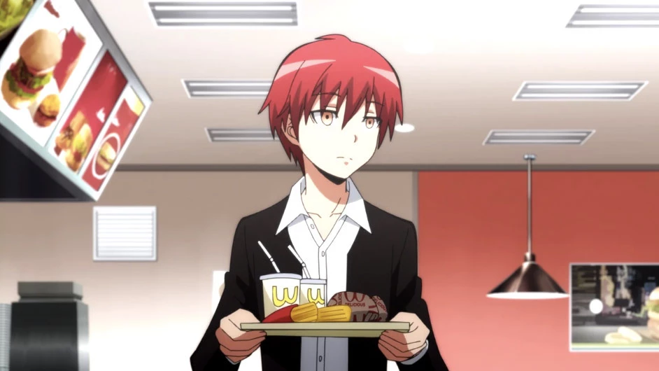 Karma Akabane eats at WcDonald's.