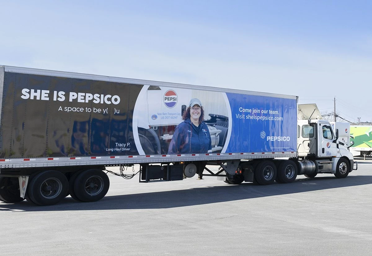 PepsiCo uses its delivery trucks to promote its female employees, as well as encourage women to be a part of its company.