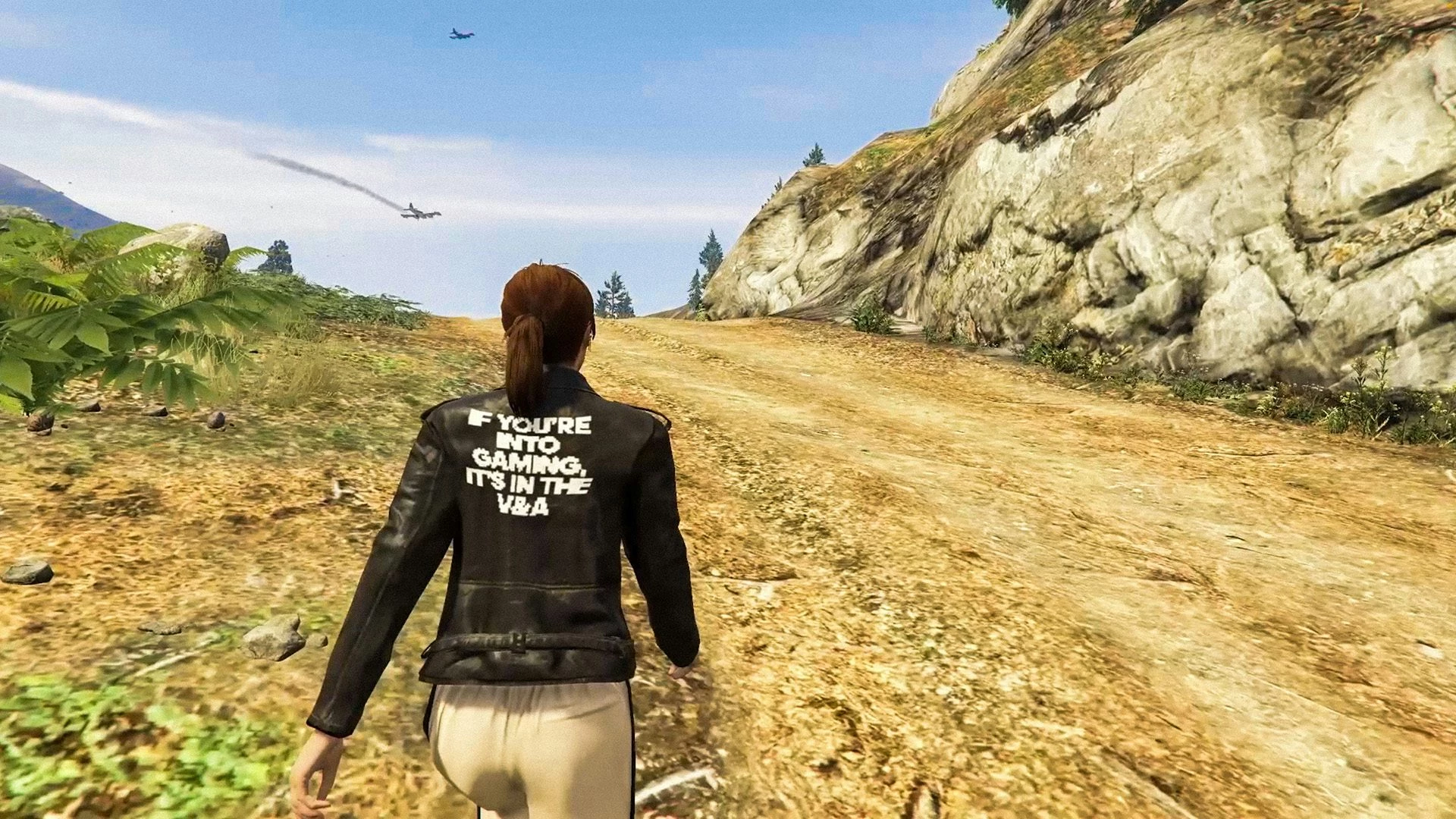 Schlotties GTA Online character sports a jacket with the campaign's tagline.