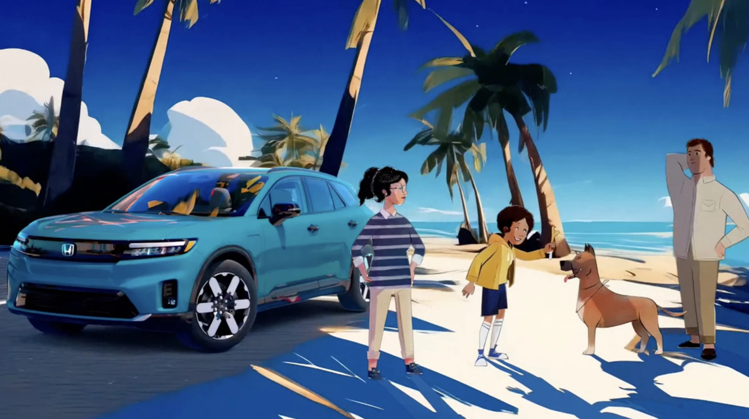 The ending of the short film customized by Honda Dream Generator on Amazon features a family arriving at the beach.