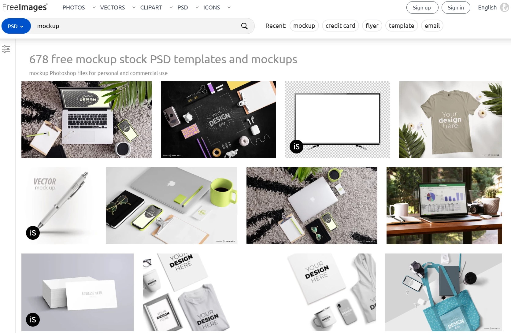 Mockups category on FreeImages website