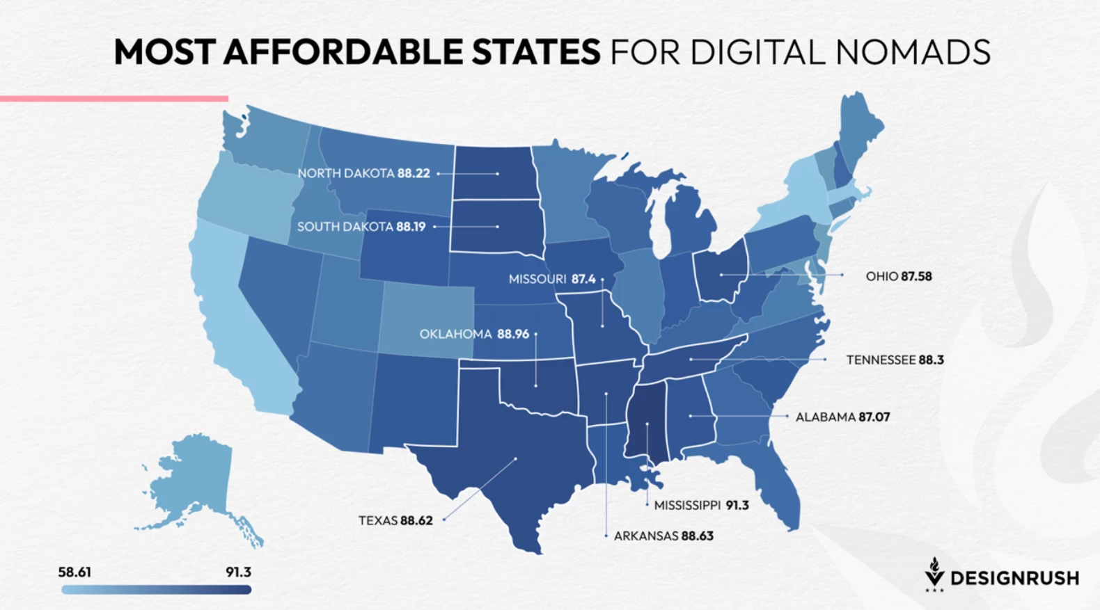 U.S. Map of Most Affordable States