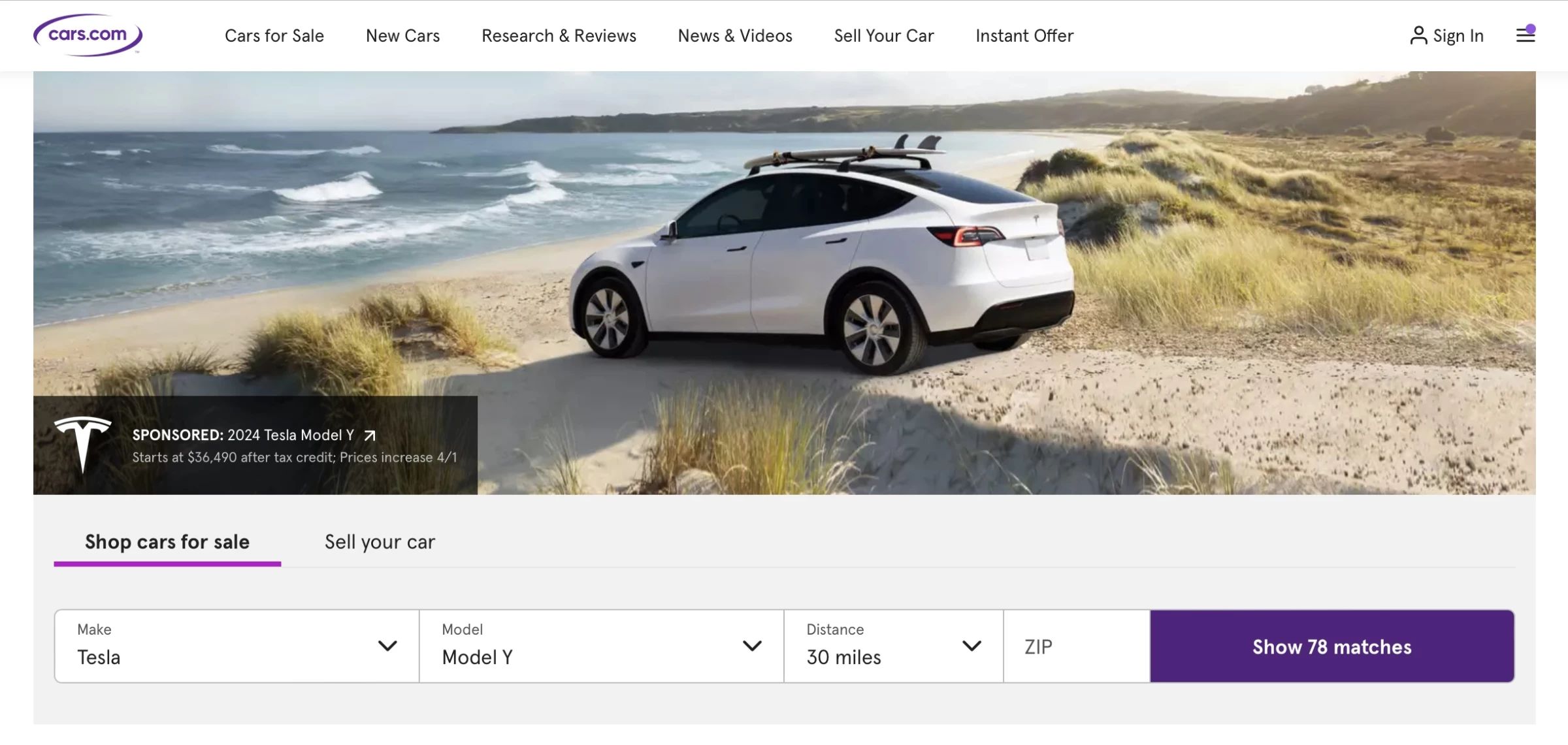 Tesla has started advertising on Cars.com.