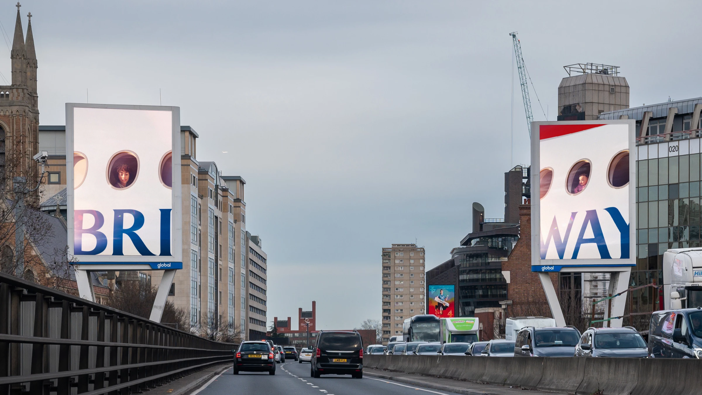 These two versions within the 'Windows' series are strategically installed on opposite sides of a highway.