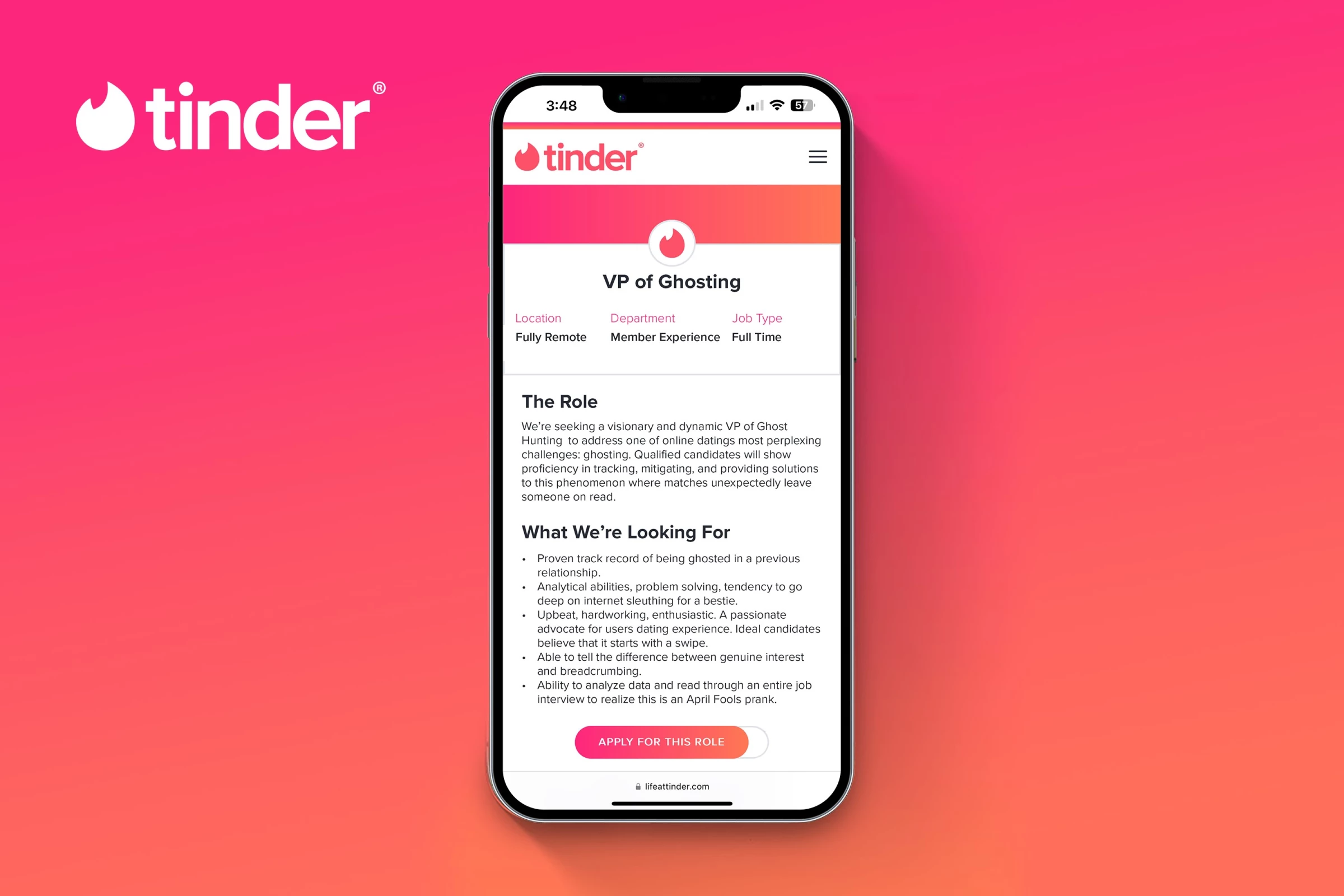 Tinder posted a job opening for the VP of Ghosting.