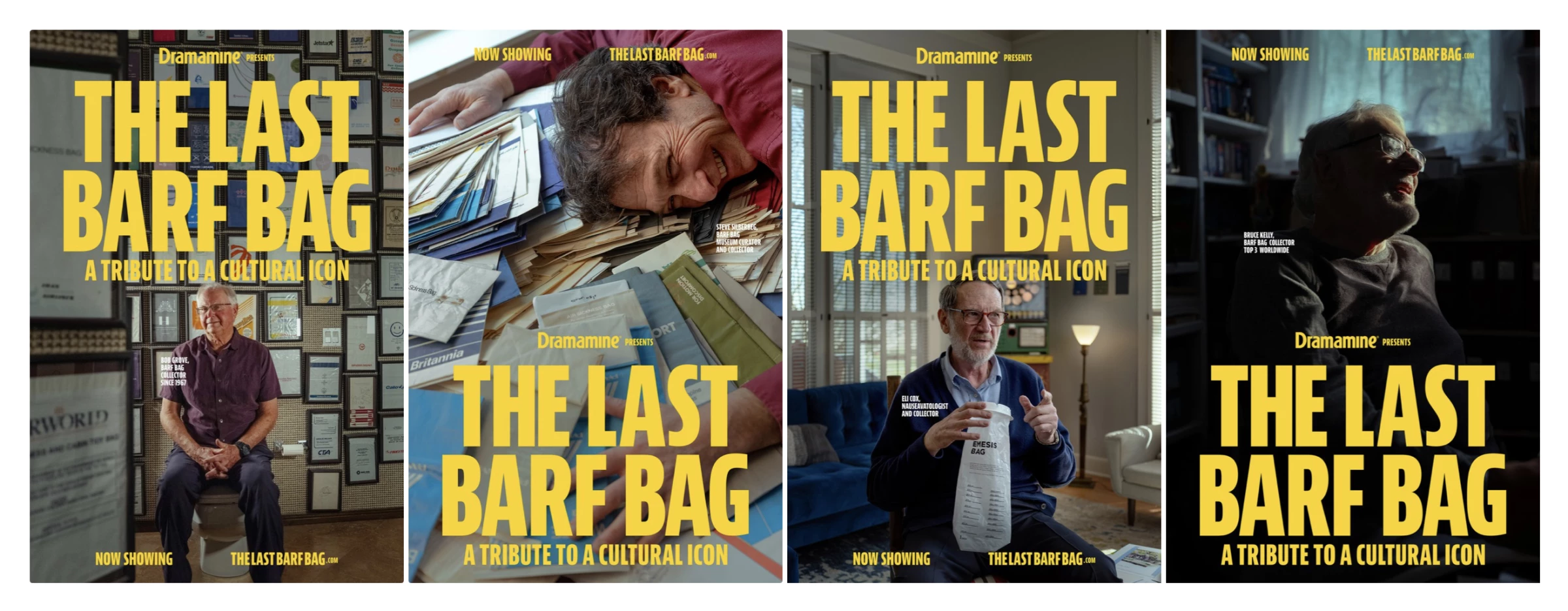 The barf bag collectors featured in the film include Bruce Kelly, Steve Silberberg, Eli Cox and Bob Grove. 