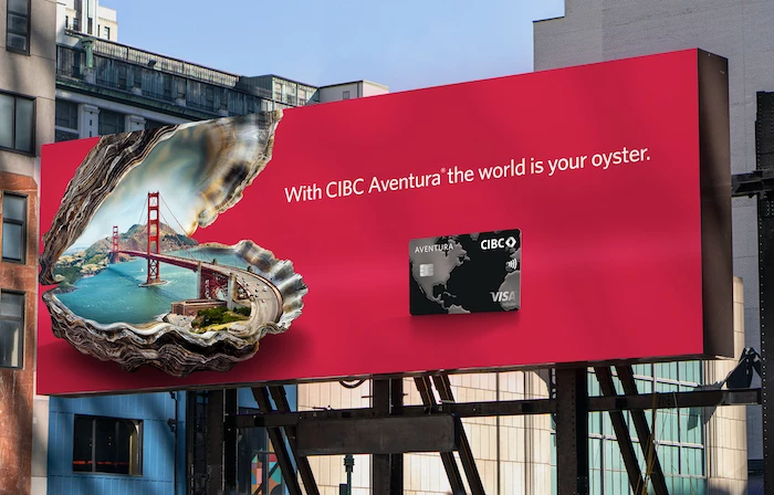 CIBC Aventura's billboard shows the Golden Gate Bridge in San Francisco.