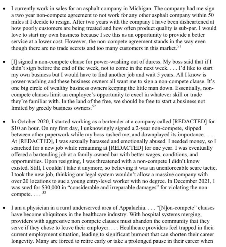 FTC Chair Lina Khan posted screenshots of comments from the public supporting the ban on noncompetes.