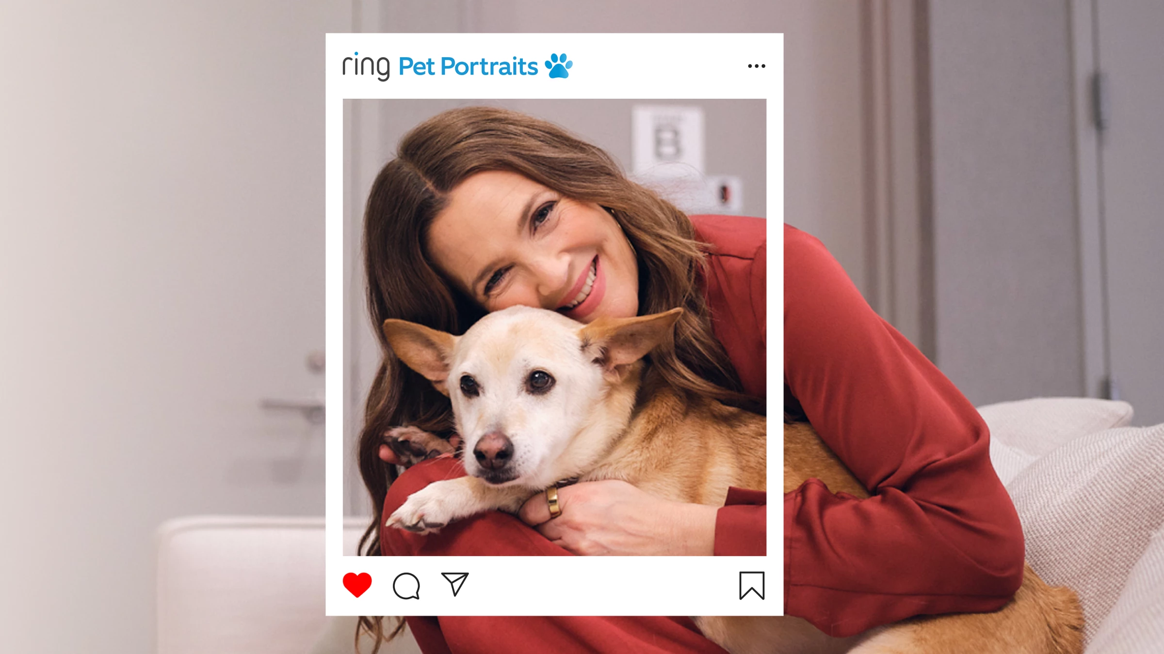 Drew Barrymore and Douglas star in the 'Ring Pet Portraits' campaign.