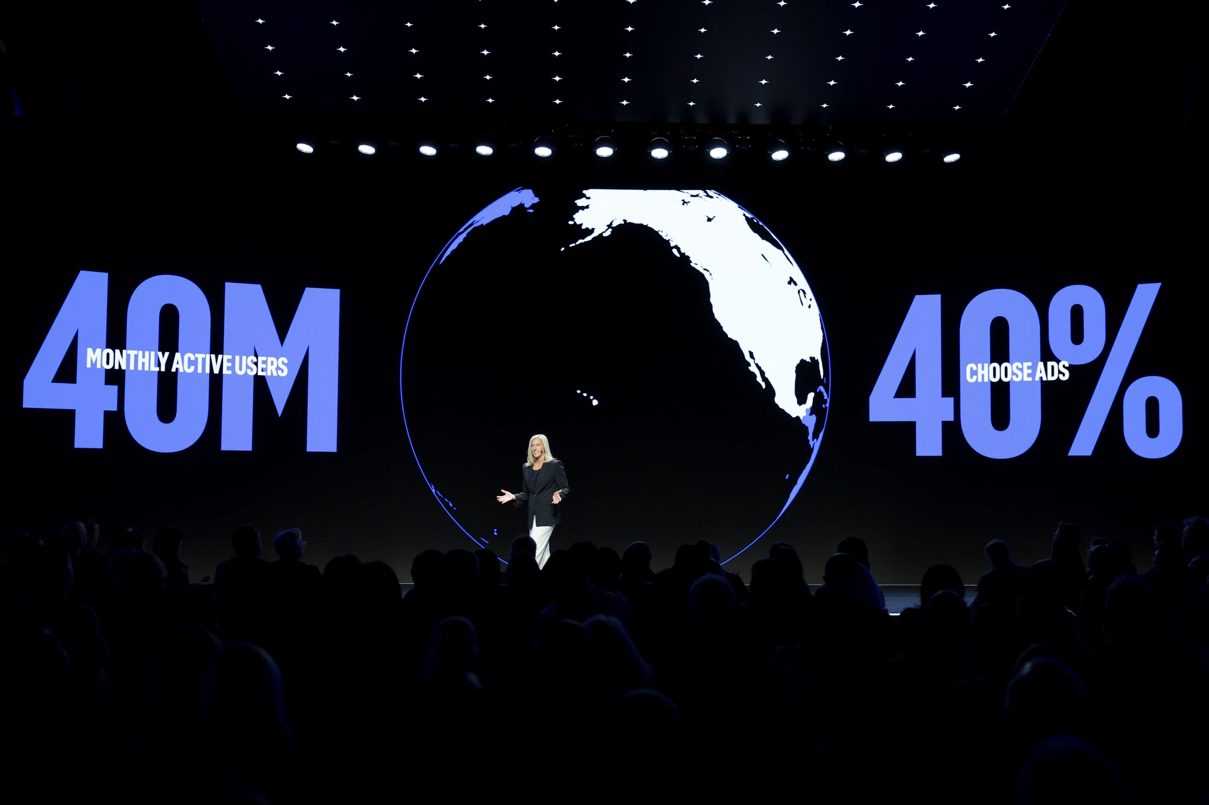 Reinhard presents at the Netflix Upfront 2024 in New York City.