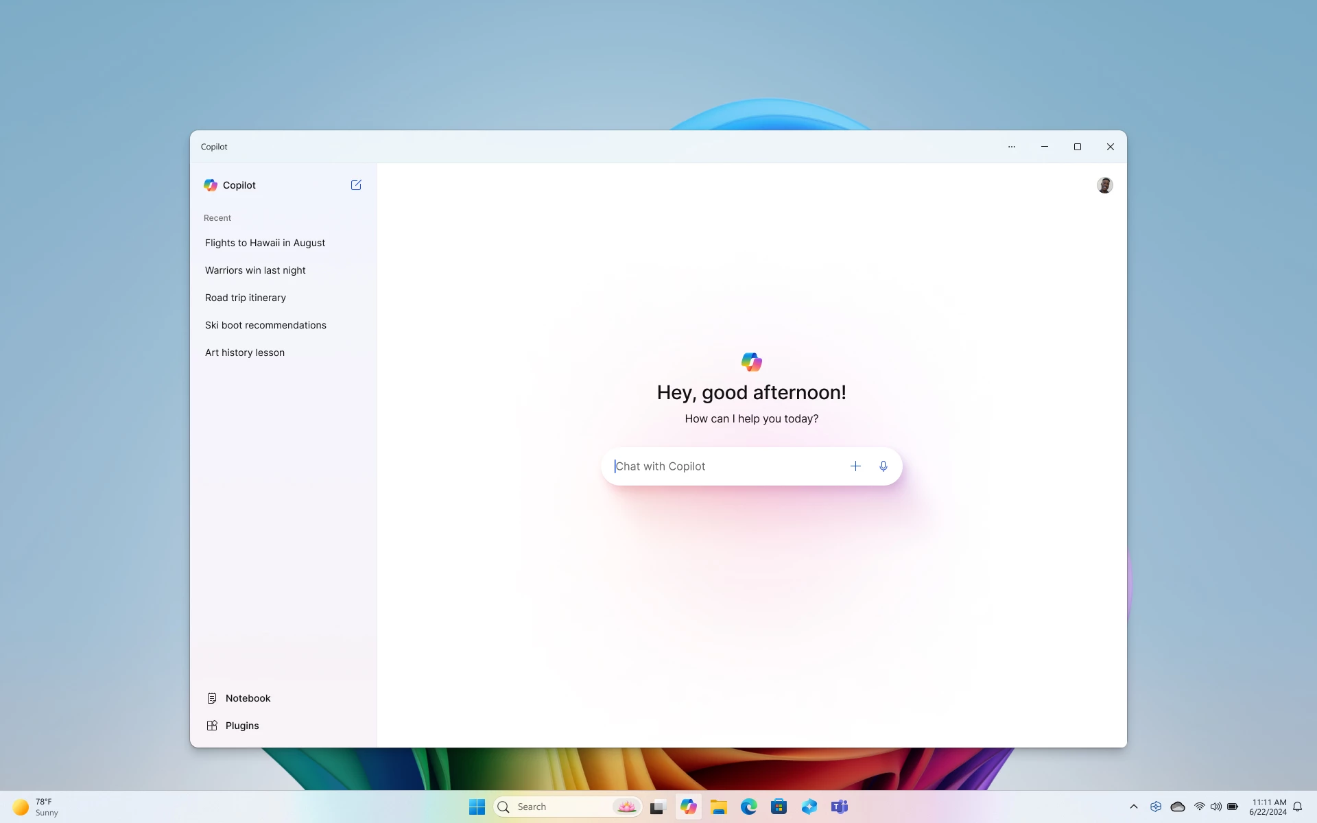 The Copilot home screen