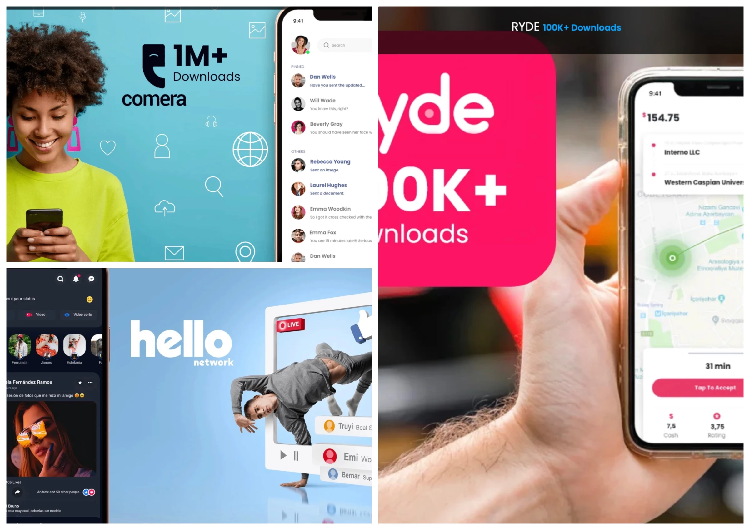 Blue Orbits' Portfolio Some of Blue Orbits works with clients Hello Network, Comera, and Ryde.