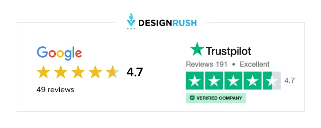 DesignRush rating logos on Trustpilot and Google