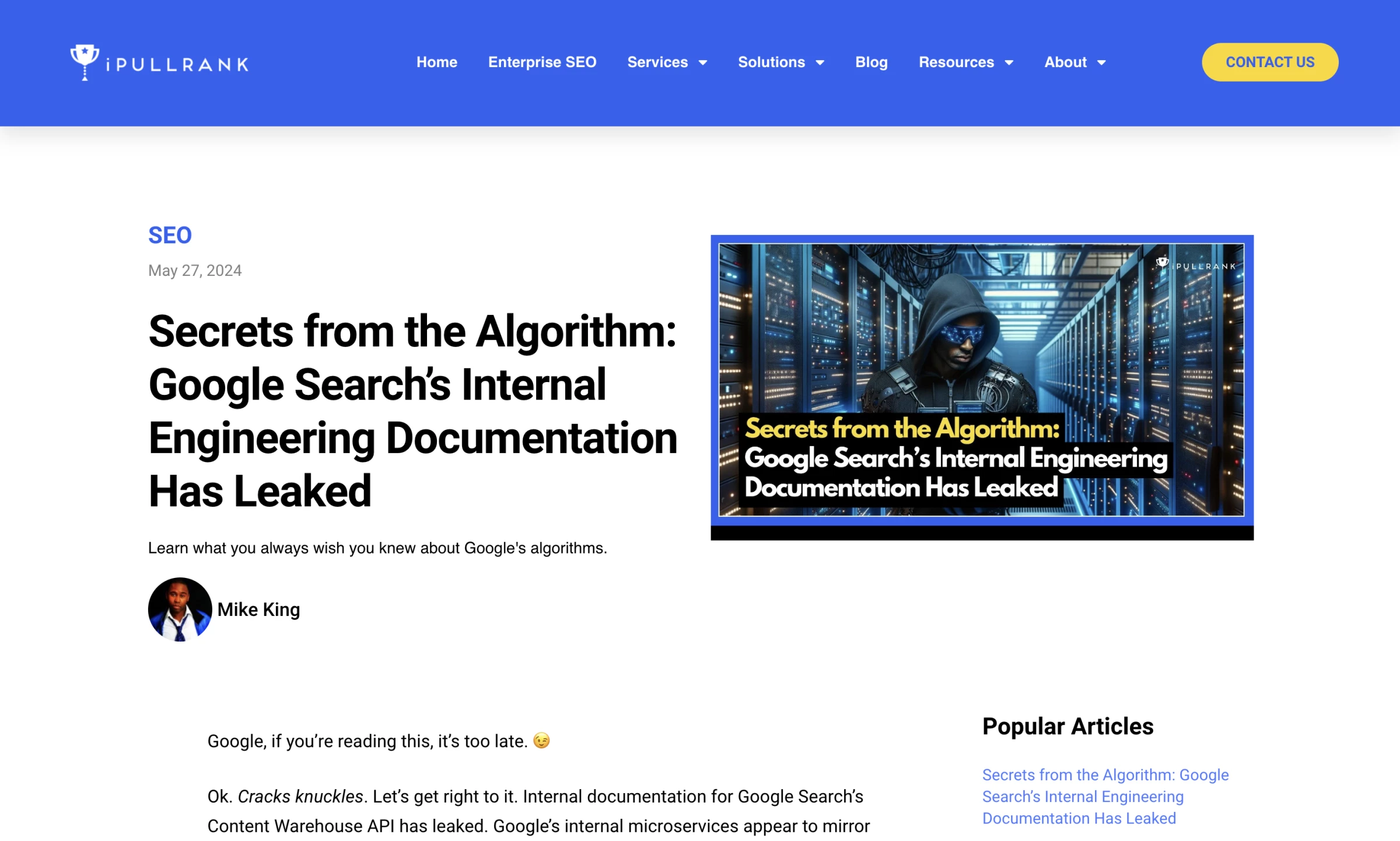 Screenshot from Mike King's analysis on the Google search algorithm leak | source: ipullrank