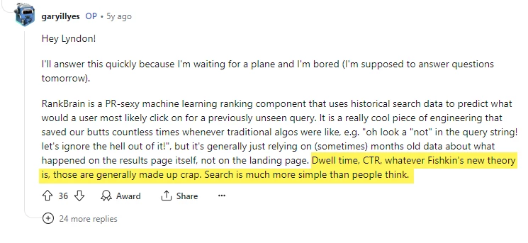 Gary Ilyes famously quoted saying “using clicks directly in rankings would be a mistake” | source: iPullRank